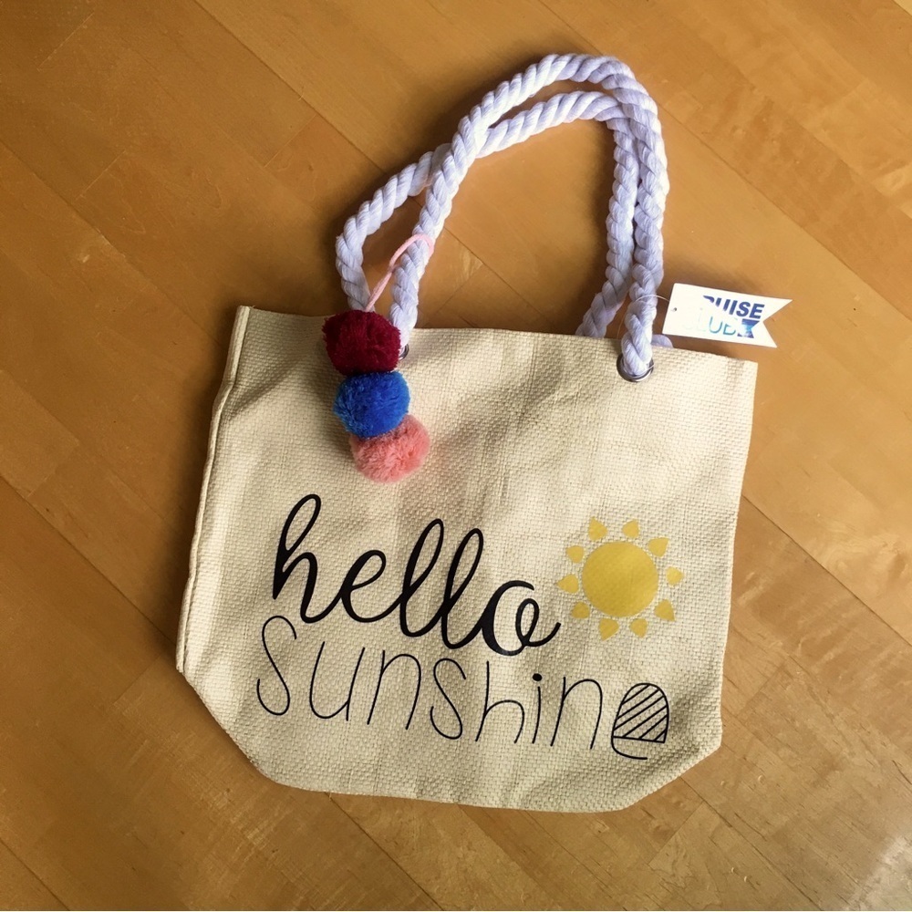 Cruise Club “Hello Sunshine” Straw Tote Bag, Rope Handles, Tan, Black, Yellow - Picture 16 of 16